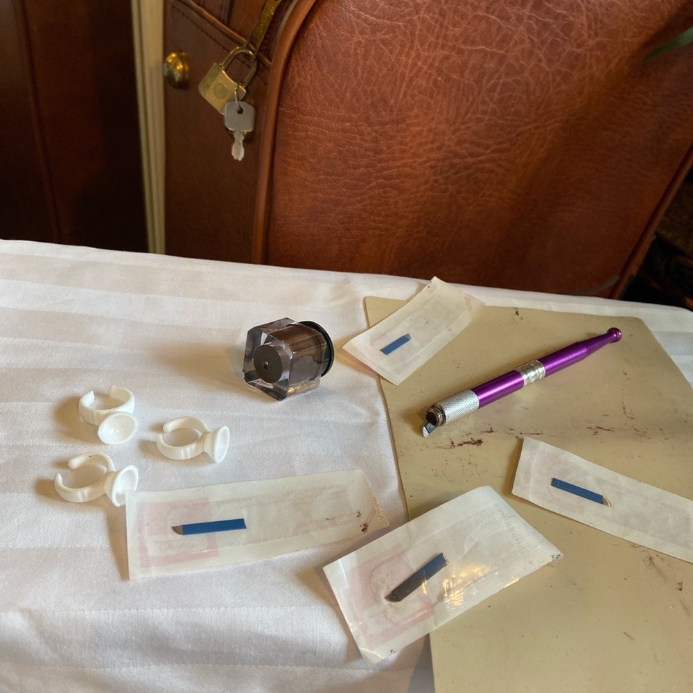 At home eyebrow micro blading in dark brown